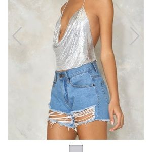 Open-back sequin shirt